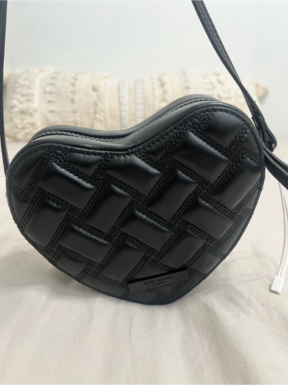 Kurt Geiger Kensington Black Quilted Heart Crossbody Bag - Picture 4 of 14